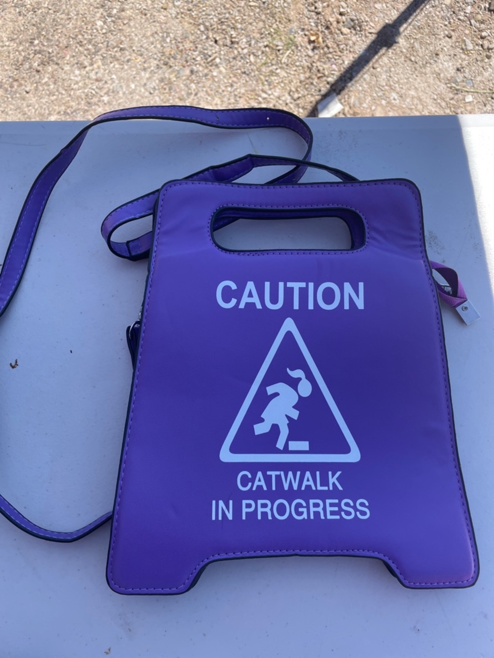 Purple 'Caution Catwalk in Progress' Crossbody Bag
